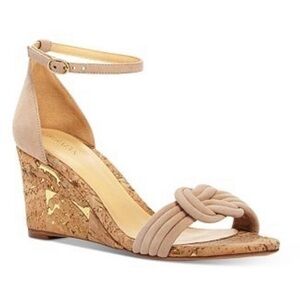 Alexandre Birman Cork Wedges Vicky Knotted Ankle Wrap in Nude
